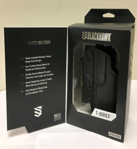 Recalled gun holster packaging for Blackhawk T-Series